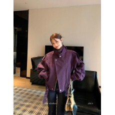批发紫韵腔调 韩系时髦复古浆果紫色宽松外套秋冬新款夹克百搭上衣