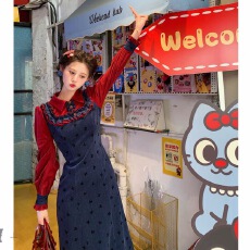 批发2025秋季新款法式撞色拼接显瘦长袖<b class='q'>连衣裙</b>假两件气质收腰长裙子女