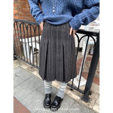 批发灰色波点<b class='q'>百褶</b>裙女秋冬高腰长款半裙新款小个子半身裙