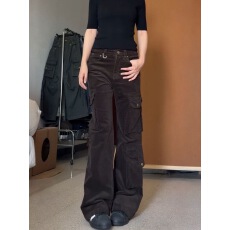 批发美式复古大码水洗灯芯绒口袋工<b class='q'>装裤</b><b class='q'>女</b>辣妹修身显瘦微喇坠感长裤潮