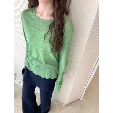 批发绿色荷叶领木耳边袖口亲肤舒适薄款上衣女2025<b class='q'>春</b>夏韩系绝美打底衫