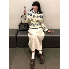 新品两件套温柔风披肩斗篷费尔岛提花针织衫毛衣撞色上衣春秋冬