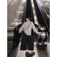 批发韩系复古套装<b class='q'>女</b>秋冬新款麻花立领针织衫毛衣阔腿九分裤两件套高级