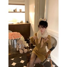 批发富家千<b class='q'>金</b>小香风套装毛领长袖针织开衫女秋冬包臀半身裙时尚两件套