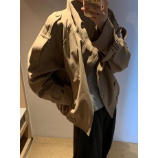 批发法式复古卡其色立领短款<b class='q'>风衣</b>外套女秋季休闲宽松<b class='q'>双排扣</b>英伦风上衣