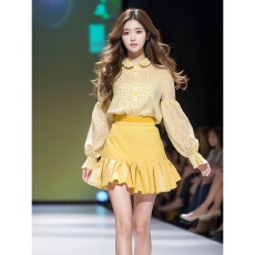 批发2025早春新款韩剧女主穿搭黄色波点<b class='q'>衬衫</b>半身裙今年流行漂亮套<b class='q'>装</b>女