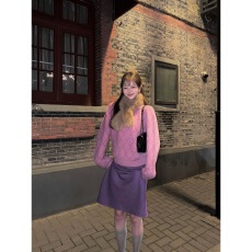 批发针织一整套连衣裙子女千金秋冬季2025新款紫色miu<b class='q'>毛衣</b>套装