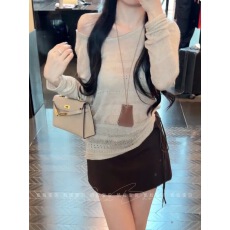 批发纯装辣妹风镂空斜肩薄款防晒长袖<b class='q'>罩衫</b>女高腰抽绳包臀裙两件套