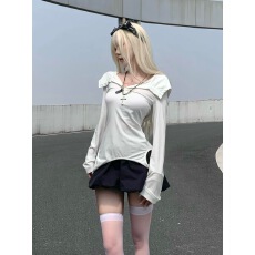 批发美式辣妹风连帽不规则T恤女<b class='q'>夏</b>季气质显瘦废土风修身设计感上衣春