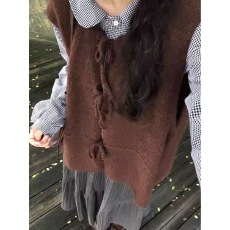 批发温柔风甜美毛衣马甲系带针织开衫<b class='q'>背心女</b>春秋季百搭上衣