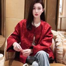 批发本命年龙年改良唐装高端新中式国风拜年过年红色厚外套女春秋新款