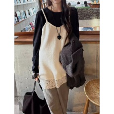 批发蕾丝拼接针织衫女2025秋季新款叠穿无袖吊带背心中长款