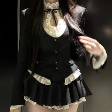 批发法式气质纯欲千金穿搭小众外套<b class='q'>衬衫</b>上衣蓬蓬裙秋季新款<b class='q'>女装</b>三件套