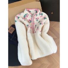 批发甜美温柔风碎花撞色摇粒绒卫衣女秋冬新款<b class='q'>时尚</b>减龄立领保暖上衣