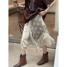批发韩国东大门早秋新款气质显瘦不规则白色蕾丝花边<b class='q'>时尚</b>百搭半身裙女