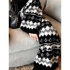 批发新品复古费尔岛针织阔腿裤女秋冬季休闲宽松显瘦高腰垂感长裤<b class='q'>时尚</b>