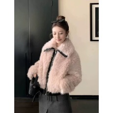 批发'雪松奶贝'<b class='q'>设计</b>感新款2025冬季翻领环保皮草外套毛毛保暖加厚短款