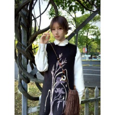 批发针织裙套装女秋冬加厚绣花中长款针织中长裙甜妹无袖背心裙高腰裙