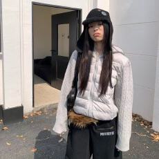 批发美式复古针织拼接棉衣棉服2025冬季新款时尚百搭轻薄防寒保暖外套