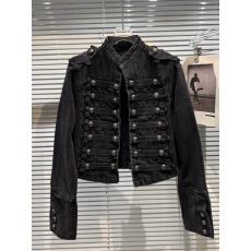 批发网红同款短裤外套2025春<b class='q'>秋</b>款金属双排扣立领设计夹克上衣牛仔外套