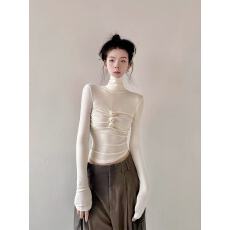 批发轻熟风 掏心玫瑰复古知性高领立体花朵T恤女2026新款辣妹长袖上衣