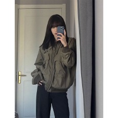 批发韩版复古棒球服外套女秋季休闲百搭飞行员工装夹克上衣