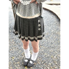 批发春日野too【星星百褶裙】黑灰色校供学院条纹a字裙星星印花半裙
