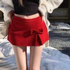批发2025秋<b class='q'>冬</b>新款法式心机氛围感百搭显瘦蝴蝶结A字毛呢半身短裙女装