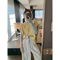 批发三件套<b class='q'>女</b>新款港风简约宽松毛衣背心长袖打底衫上衣直筒休闲裤套<b class='q'>装</b>