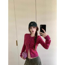 批发韩系潮流月牙提花针织<b class='q'>开衫</b>女新款小个子内搭修身显瘦短款长袖上衣