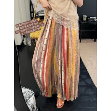 批发复古艺术感彩色条纹休闲裤2025<b class='q'>夏</b>新款小众设计感百搭宽松阔腿裤女