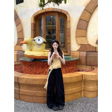 甜辣妹不规则飘带碎花挂脖吊带女装夏季小众显瘦别致上衣