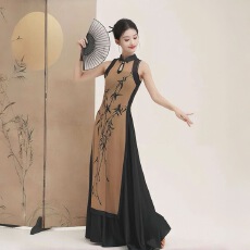 批发新款古典舞服装中国舞新中式身韵长款旗袍无袖<b class='q'>民族</b>舞蹈练功演出服