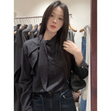 批发早<b class='q'>秋</b>新款黑色系显瘦设计感衬衣衬衫