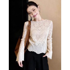 批发气质杏色蕾丝上衣洋气<b class='q'>通勤</b>百搭高级感温柔风减龄女装2026春季新款
