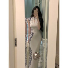 批发高档气质收腰连衣裙女【传世青花】新中式盘扣改良旗袍裙小众设计