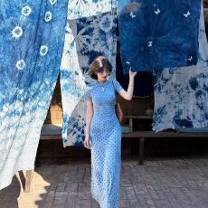 批发新中式复古波点改良旗袍裙夏收腰水滴领长裙