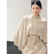 批发韩系冷淡两件套春季米<b class='q'>白色</b>中领斗篷披肩修身打底针织衫上衣