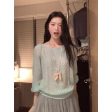 批发韩系圆领防晒<b class='q'>针织</b><b class='q'>罩衫</b>女春薄款韩系慵懒风宽松显瘦小个子长袖上衣