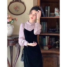 批发2026年春季新款法式假两件连衣裙气质轻奢显瘦千<b class='q'>金</b>礼服裙子D4629