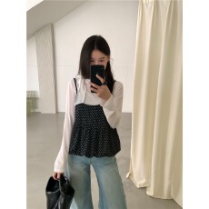 批发2026春季新款韩系显瘦波点吊带背心叠穿<b class='q'>绑带</b><b class='q'>长袖</b><b class='q'>女</b>装两件套
