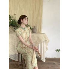 批发新中式国风【江南春】气质复古<b class='q'>旗袍</b>连衣裙女春夏新款显瘦修身长裙