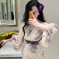 批发中式温柔风设计碎花<b class='q'>长袖</b><b class='q'>连衣裙</b>女春季新款微胖大码修身显瘦中长裙