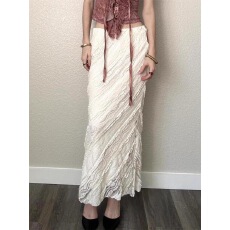 批发肌理提花蕾丝拼接西米亚半身裙ins气质<b class='q'>优雅</b>高腰褶皱长裙