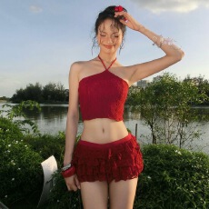 批发甜心宝贝限定性感<b class='q'>蕾丝</b>提花挂脖背心 俏皮性感蛋糕裙套装女