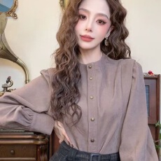 批发气质简约复古港风设计感衬衫女秋<b class='q'>冬</b>加厚内搭长袖衬衣通勤百搭上衣