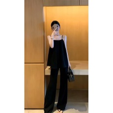 批发套<b class='q'>装</b>女2026春夏新款韩系<b class='q'>气质</b>黑色无袖吊带上衣高腰显瘦微喇长<b class='q'>裤</b>潮