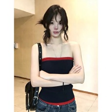 批发美式辣妹抹胸背心女春夏新款撞色内搭外穿收腰显瘦纯欲风性感上衣