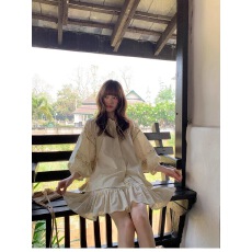 批发泡泡袖衬衫蓝色温柔风绣花<b class='q'>短袖</b>半身裙套装女夏季设计感甜美两件套