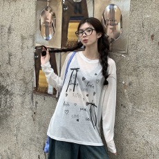 批发<b class='q'>韩版</b>微透减龄慵懒风百搭休闲字母爱心蝴蝶结长袖薄款防晒衣T恤女